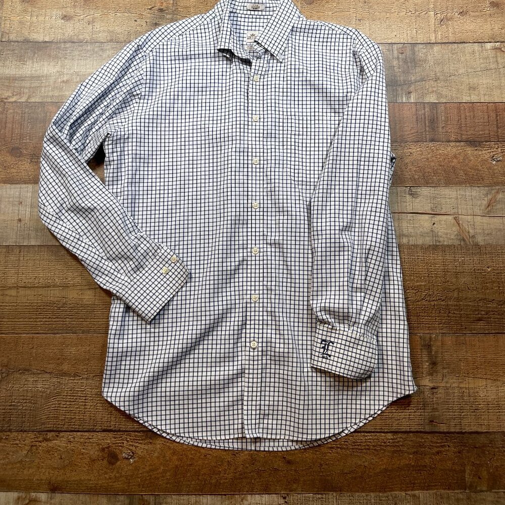 Peter Millar Nanoluxe Easycare White & Blue Button Down Shirt size Large
